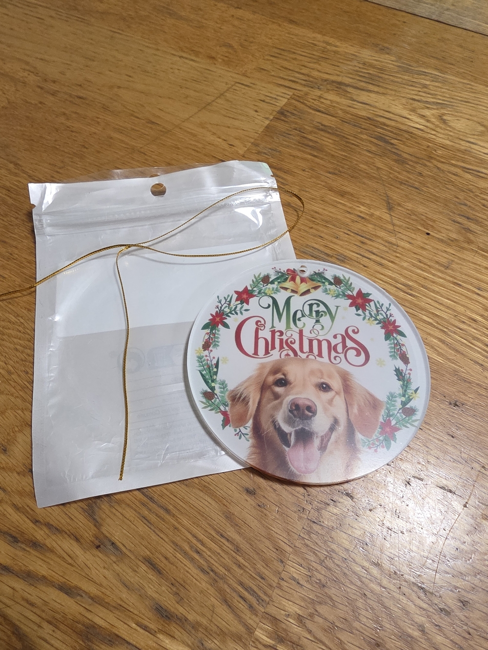 Merry Christmas Golden Retriever Ornament 4" Acrylic